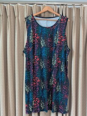 Women's Size 4X Scoop Neck Flowy Swing Sundress With Pockets